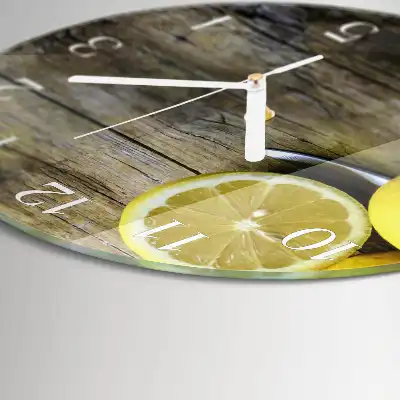 Kulaté skleněné hodiny na zeď Šťavnaté citrony