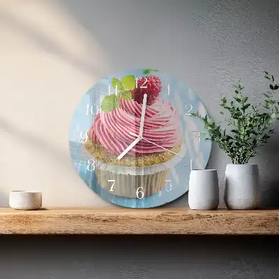 Nástěnné hodiny skleněné kulaté Malinový muffin