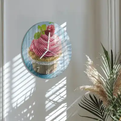 Nástěnné hodiny skleněné kulaté Malinový muffin