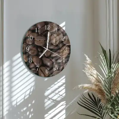 Kulaté skleněné hodiny na zeď Káva