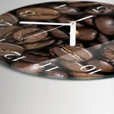 Kulaté skleněné hodiny na zeď Káva
