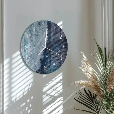 Kulaté skleněné hodiny na zeď Oceánské vlny