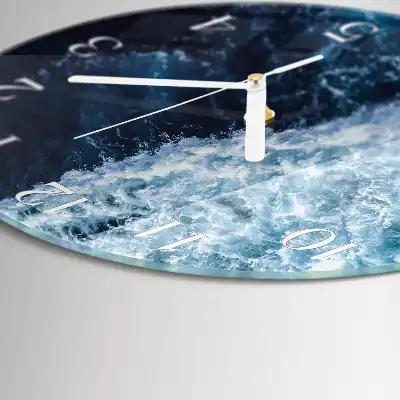 Kulaté skleněné hodiny na zeď Oceánské vlny