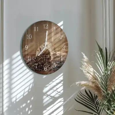 Hodiny na skle kulaté Káva