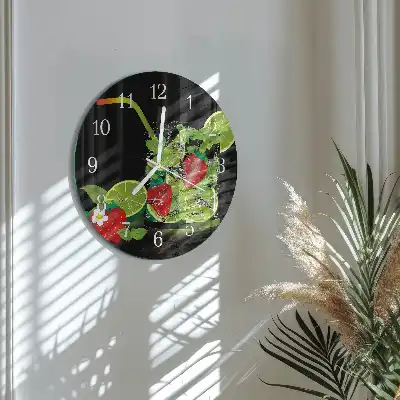 Hodiny s fotkou skleněné kulaté Jahoda a limetka