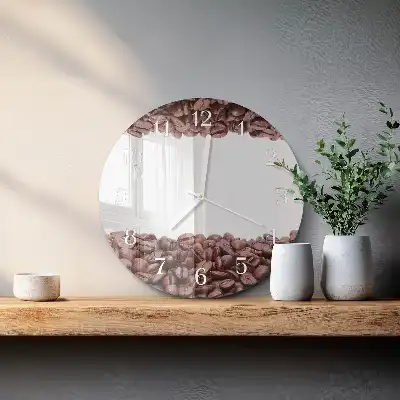 Kulaté skleněné hodiny na stěnu Kávová zrna