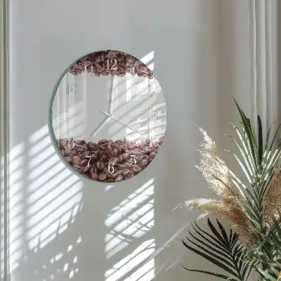 Kulaté skleněné hodiny na stěnu Kávová zrna