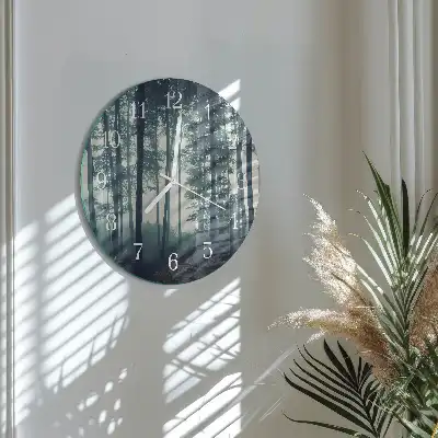 Hodiny na skle kulaté Mlžný les