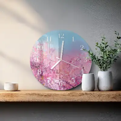 Kulaté skleněné hodiny na zeď Květinový vzor