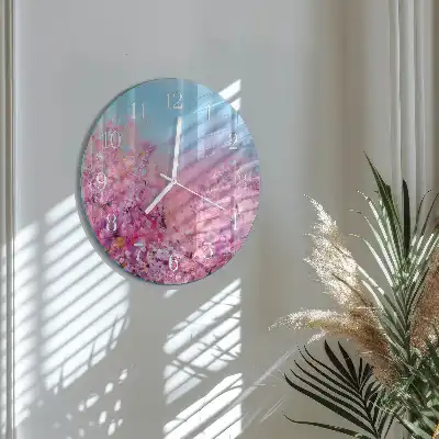 Kulaté skleněné hodiny na zeď Květinový vzor