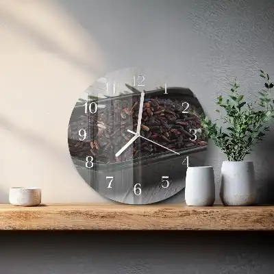 Hodiny s fotkou skleněné kulaté Černá rýže