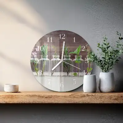Hodiny s fotkou skleněné kulaté Bylinky