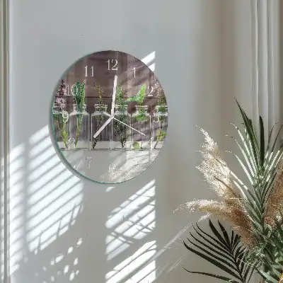 Hodiny s fotkou skleněné kulaté Bylinky