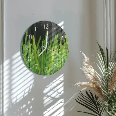 Hodiny na skle kulaté Tráva