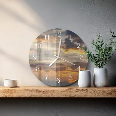 Hodiny s fotkou skleněné kulaté Západ slunce