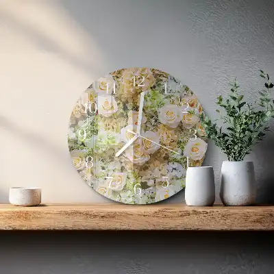 Hodiny na skle kulaté Elegantní květiny