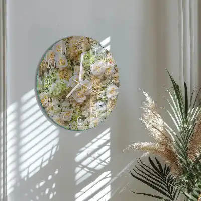 Hodiny na skle kulaté Elegantní květiny