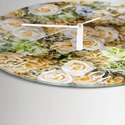 Hodiny na skle kulaté Elegantní květiny