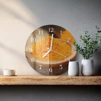 Nástěnné hodiny skleněné kulaté Kurkuma