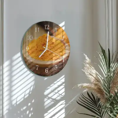 Nástěnné hodiny skleněné kulaté Kurkuma
