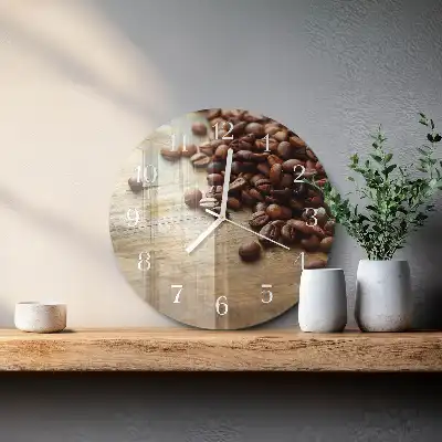 Kulaté skleněné hodiny na zeď Kávová zrna