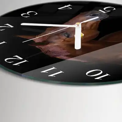 Kulaté skleněné hodiny na stěnu Kůň