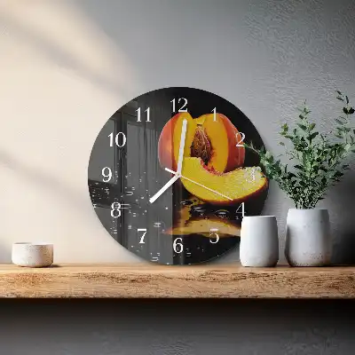Hodiny s fotkou skleněné kulaté Broskev