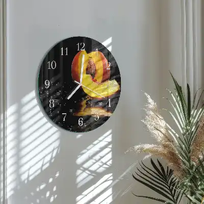 Hodiny s fotkou skleněné kulaté Broskev