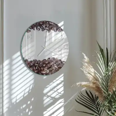 Nástěnné hodiny skleněné kulaté Kávová zrna