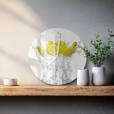 Hodiny s fotkou skleněné kulaté Voda s citronem