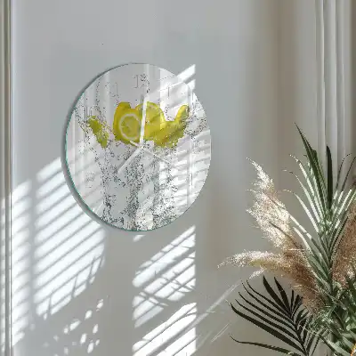Hodiny s fotkou skleněné kulaté Voda s citronem