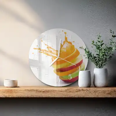 Kulaté skleněné hodiny na stěnu Ovoce