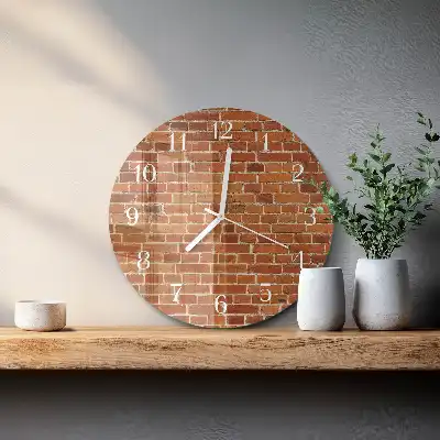 Nástěnné hodiny skleněné kulaté Cihlová zeď