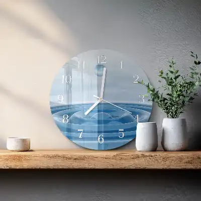 Kulaté skleněné hodiny na zeď Voda