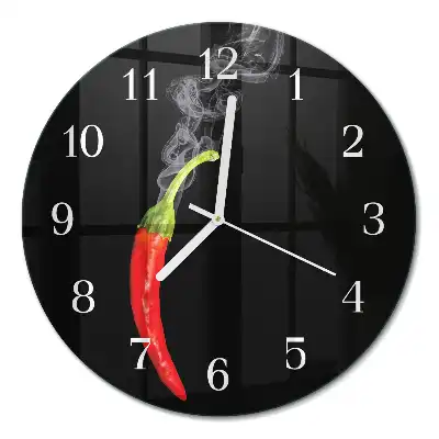 Hodiny s fotkou skleněné kulaté Chilli paprička