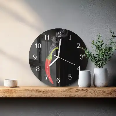 Hodiny s fotkou skleněné kulaté Chilli paprička