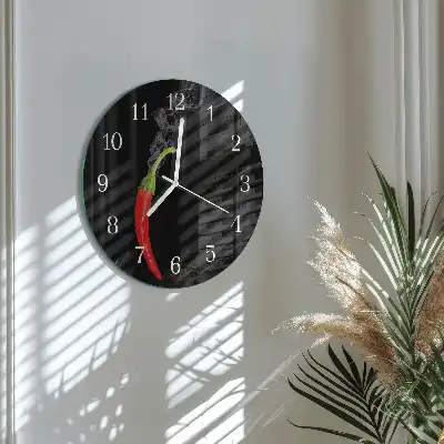 Hodiny s fotkou skleněné kulaté Chilli paprička