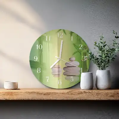 Hodiny s fotkou skleněné kulaté Zenové kameny