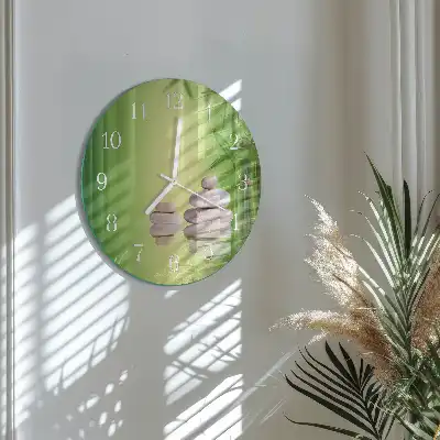 Hodiny s fotkou skleněné kulaté Zenové kameny