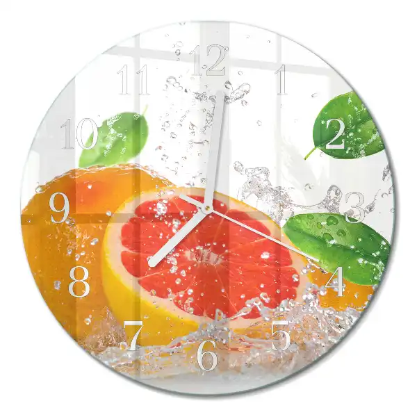 Kulaté skleněné hodiny na stěnu Grapefruit