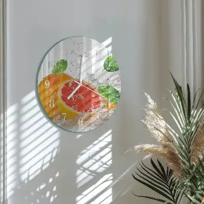Kulaté skleněné hodiny na stěnu Grapefruit