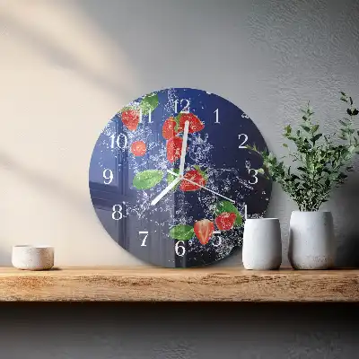 Nástěnné hodiny skleněné kulaté Jahody