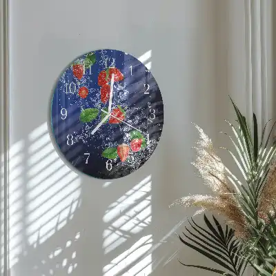 Nástěnné hodiny skleněné kulaté Jahody