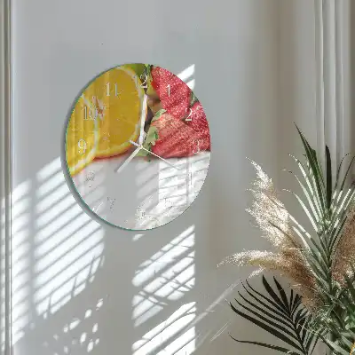 Kulaté skleněné hodiny na zeď Ovoce