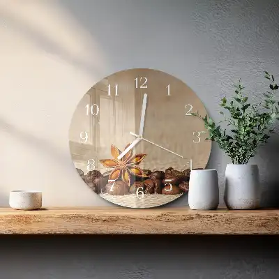 Kulaté skleněné hodiny na zeď Kávová zrna