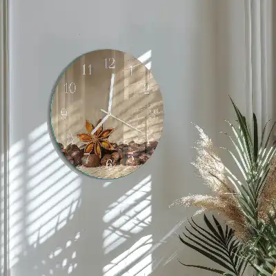Kulaté skleněné hodiny na zeď Kávová zrna