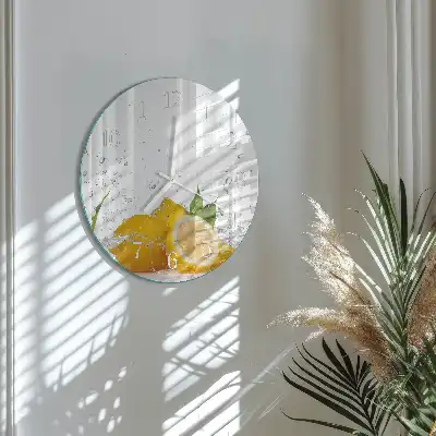 Hodiny s fotkou skleněné kulaté Citrony