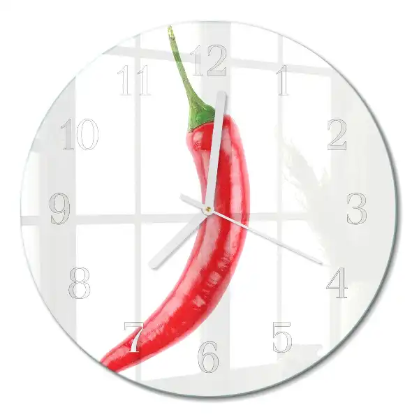 Nástěnné hodiny skleněné kulaté Chilli paprička