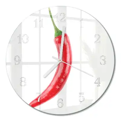 Nástěnné hodiny skleněné kulaté Chilli paprička