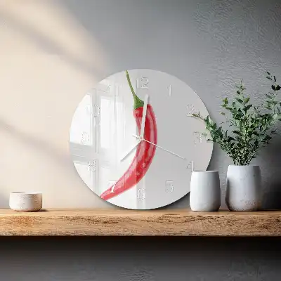 Nástěnné hodiny skleněné kulaté Chilli paprička